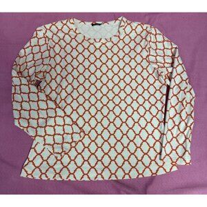 J MCLAUGHLIN S Small Catalina Cloth White Trellis Geometric Top Orange sz XS